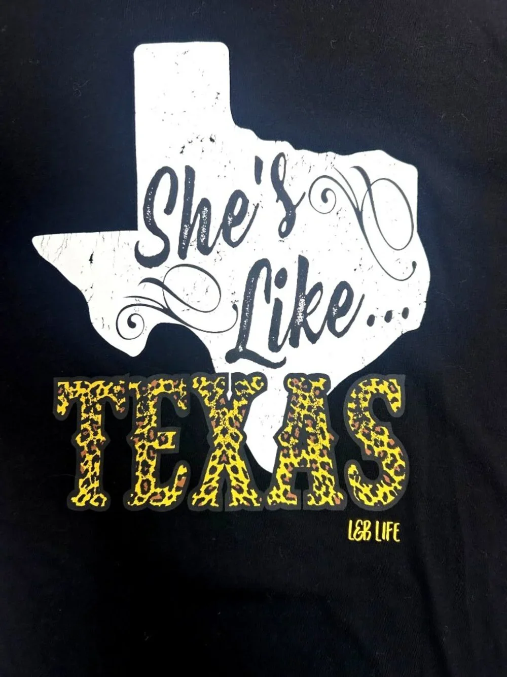 Shes Like Texas Leopard Print Graphic Black T-Shirt Medium